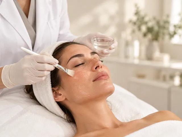 Aplicación de un peeling médico con pincel en el rostro.