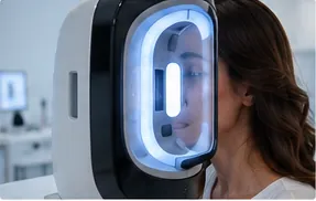 Equipo de análisis facial digital en una clínica dermatológica.